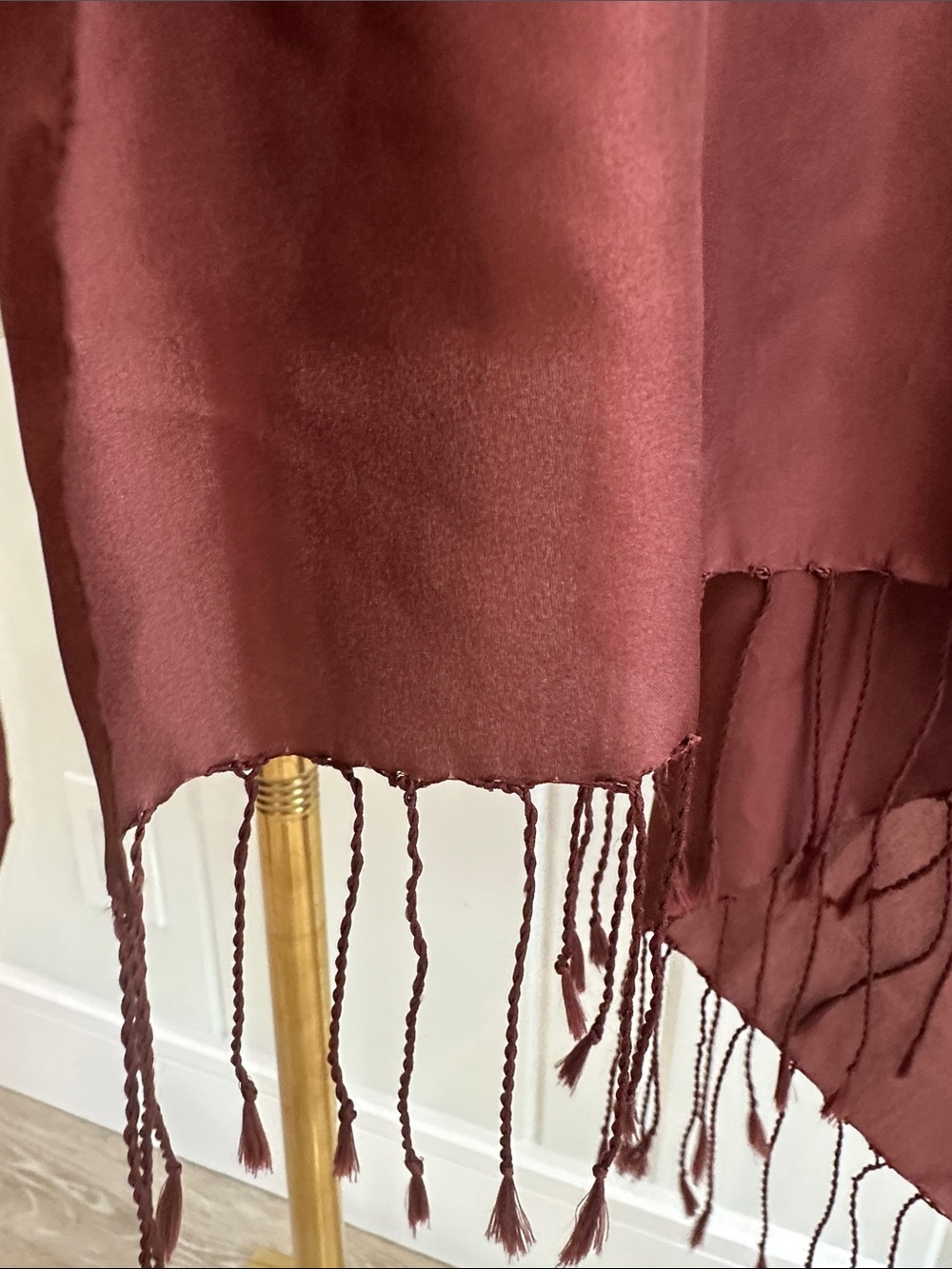 Large Bold Floral Fringe Scarf in Brown, Pink & Orange 63 inches long - Picture 4 of 5